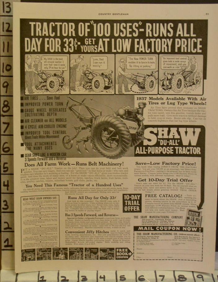 1937 SHAW ROTOTILLER FARM AGRICULTURE GARDEN ENGINE TRACTOR GALESBURG AD 23124