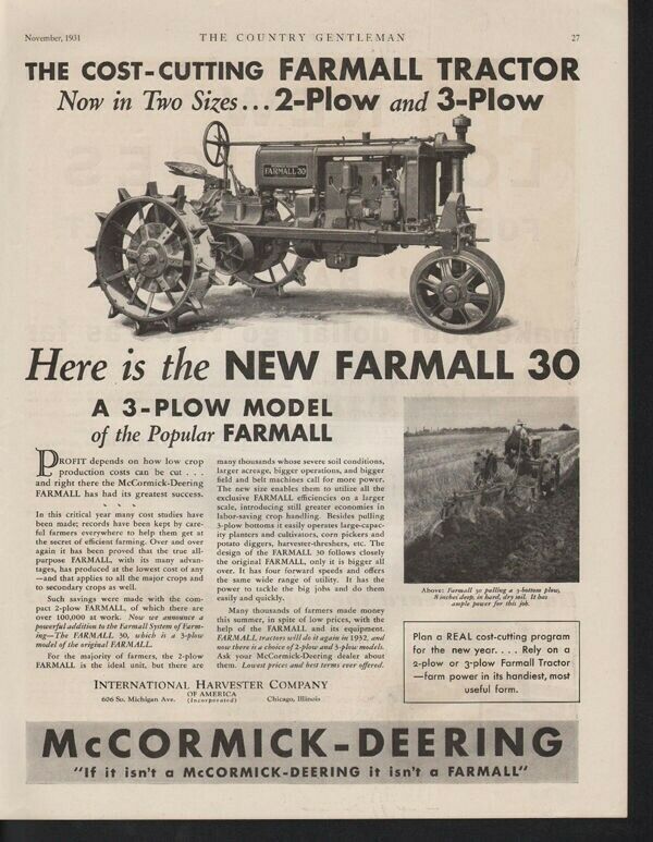1931 FARMALL INTERNATIONAL HARVESTER TRACTOR FIELD CROP10314