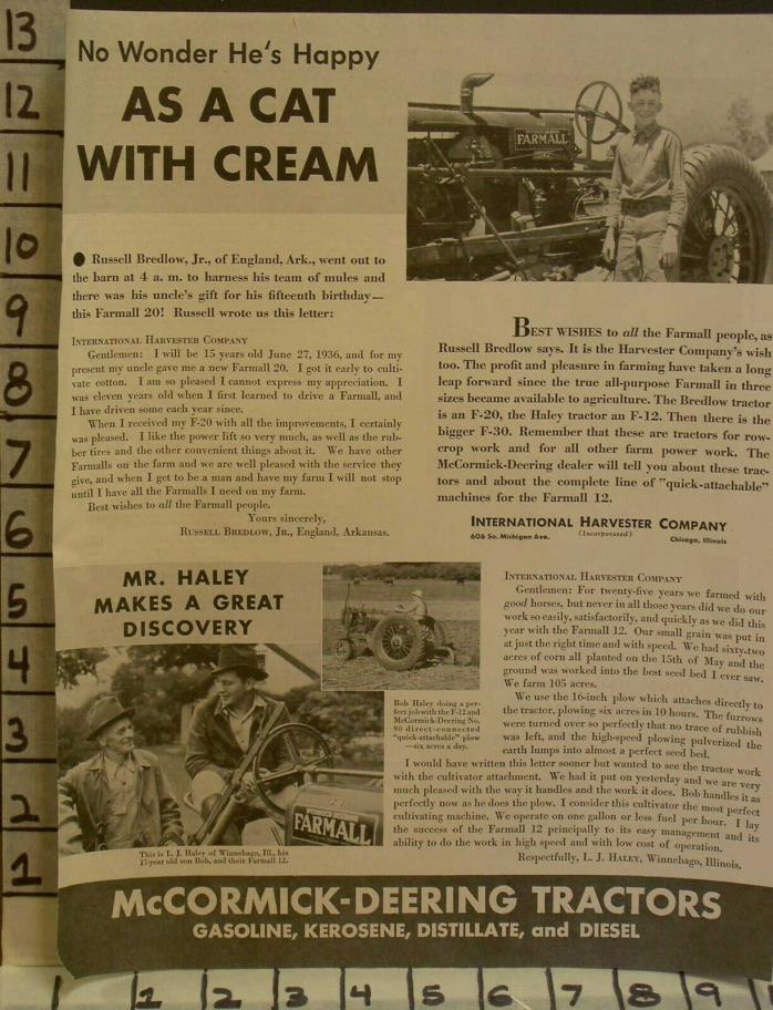 1934 McCORMICK DEERING TRACTOR FARM WORLDS FAIR CHICAGO FARMALL F-12 AD 23132