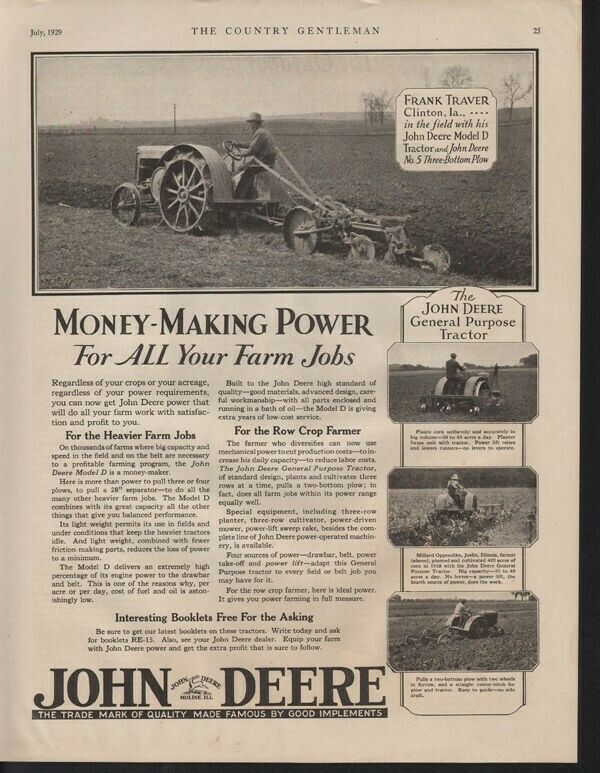 1929 JOHN DEERE TRACTOR BARN FARM FRANK TRAVER MACHINE 10312