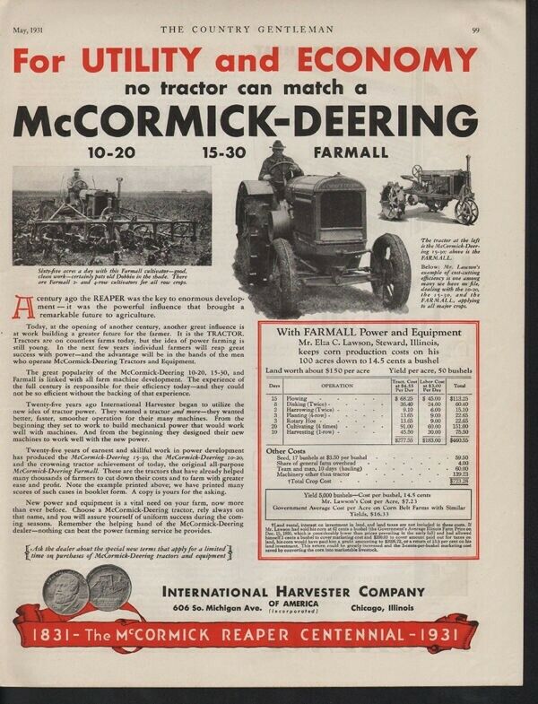 1931 MCCORMIC DEERING TRACTOR FARM CHICAGO PLOW HARVEST12813