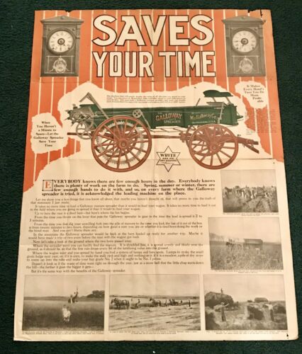 Original Galloway Manure Spreader Double Sided Poster Farm Advertising 21” X 28”