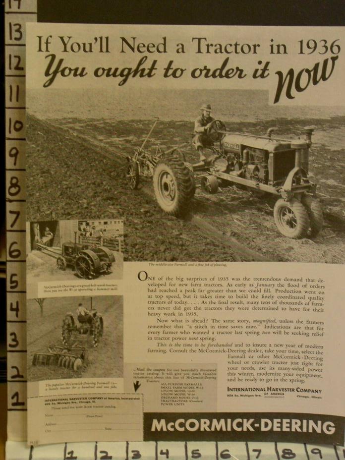 1935 McCORMICK DEERING TRACTOR FARM AGRICULTURE FARMALL INTERNATIONAL AD 23118