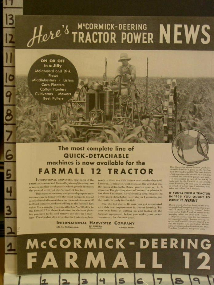 1936 McCORMICK DEERING TRACTOR FARM AGRICULTURE FARMALL12 DRAWBAR 23120