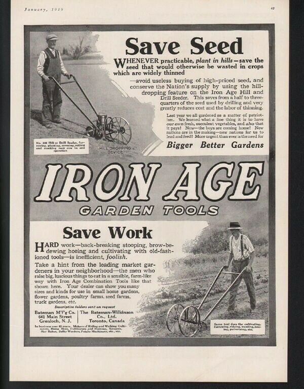 1919 BATEMAN IRON AGE GARDEN TOOL FARM CONSTRUCTION GRENLOCH SEED WORK 21413