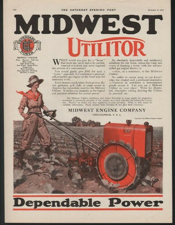 1919 MIDWEST UTILITOR ENGINE TILLER FARM GARDEN MOTOR PLANT CULTIVATE 20501