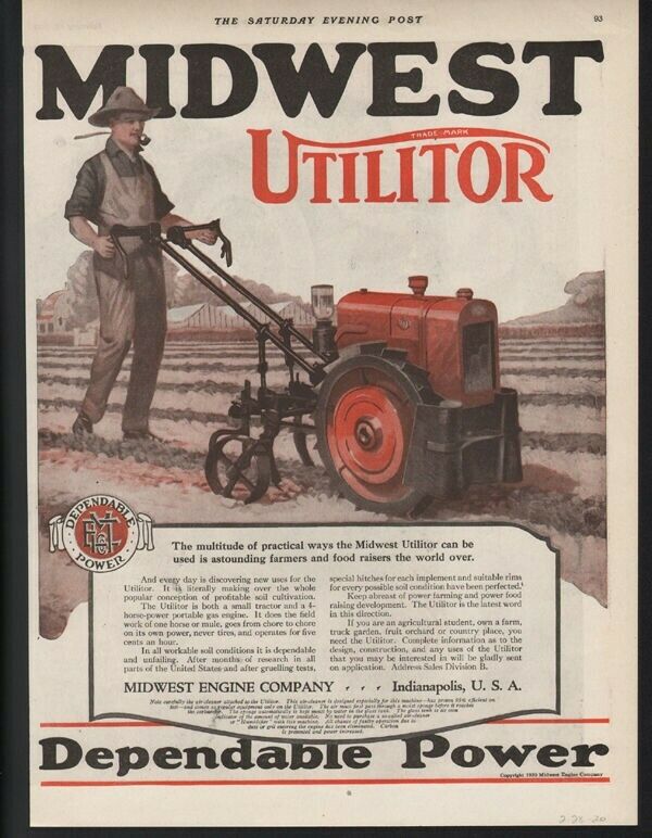 1920 MIDWEST UTILITOR ENGINE TILLER FARM GARDEN MOTOR PLANT CULTIVATE AD20500