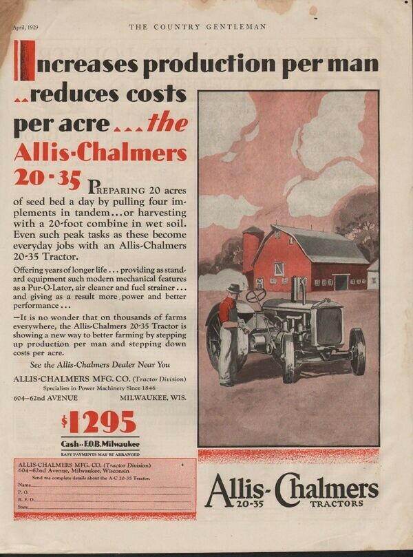 1929 ALLIS CHALMERS TRACTOR FARM BARN SILO IMPLEMENT AD10275
