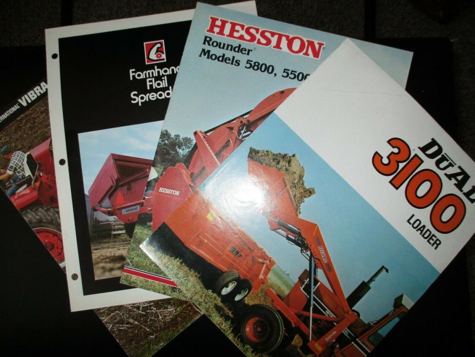 4 Dealer Sales Brochures on IHC Vibra Shank, Hesston, Dual3100, Farmhand Flail S