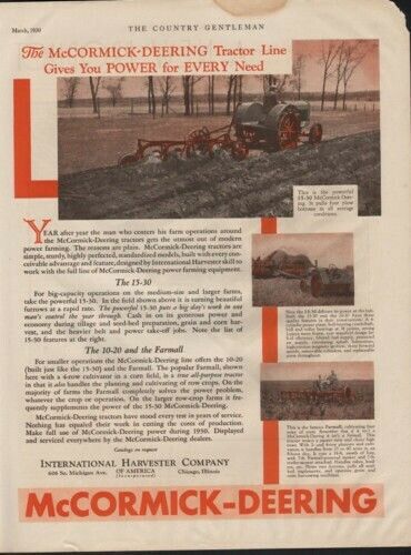 1930 INTERNATIONAL MCCORMICK TRACTOR FARM IMPLEMENT AD 10267