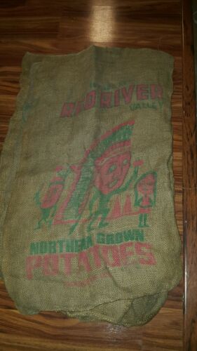 RED RIVER VALLEY burlap sack Feed Bag Nice Unusual INDIAN / SQUALL POTATO Logo#2