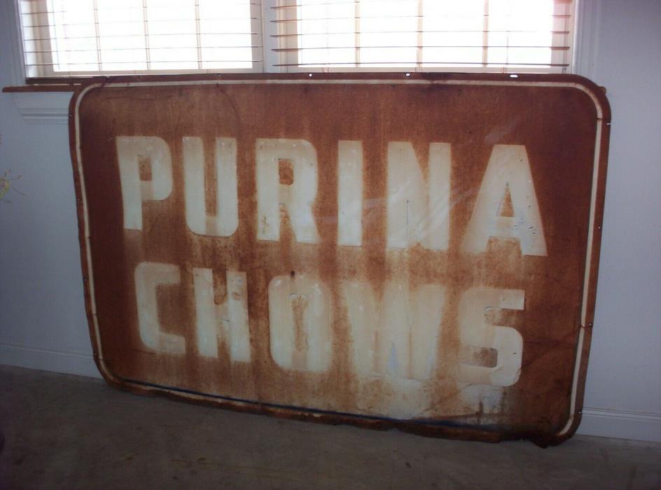 Vintage Advertising Purina Chows Embossed Metal Sign Big 4' x 6' Feed Seed Farm