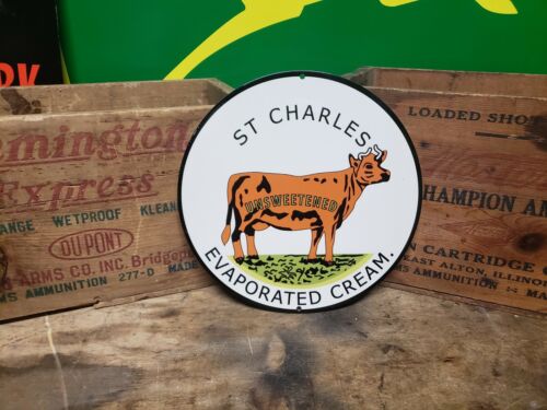 Saint Charles evaporated cream sign Seed feed barn  corn Tractor  bull  cow