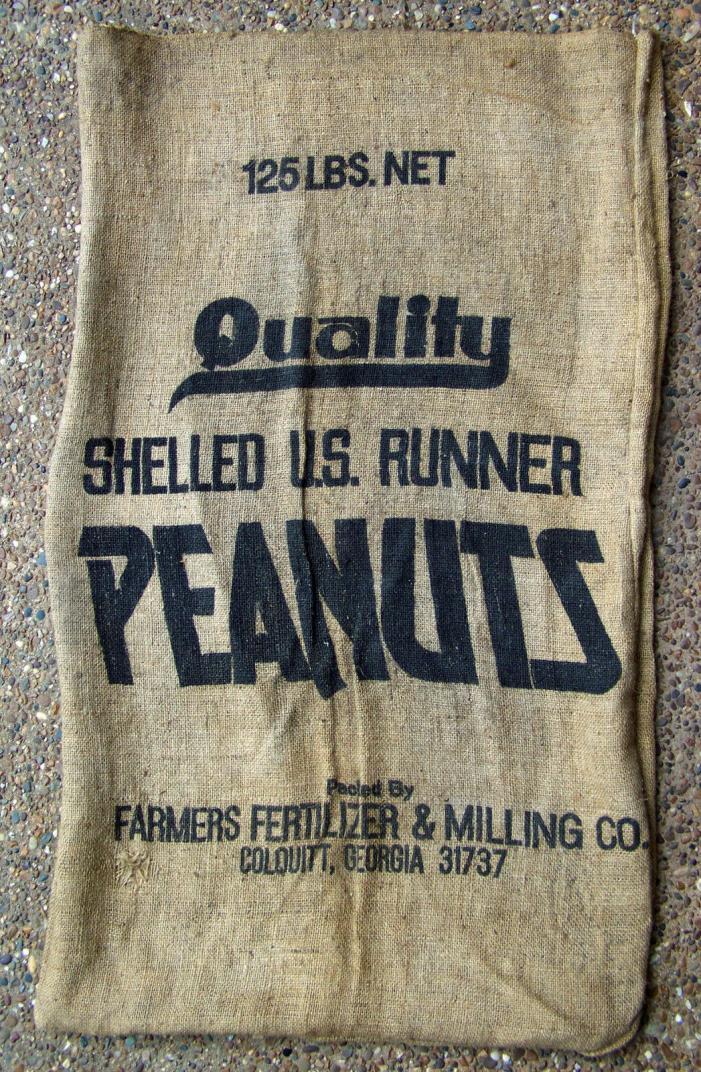 Vintage PEANUTS burlap feed sack, FARMERS MILLING, Colquitt GA