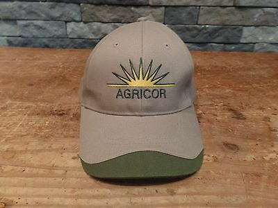 Agricor Feed Seed Hat Cap Adjustable Hat Two Tone Tan Green EUC
