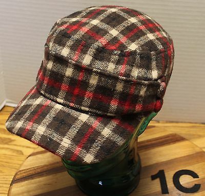 NICE ANGELA & WILLIAM WOMENS PLAID WOOL/ACRYLIC CADET STYLE HAT OSFA VGC