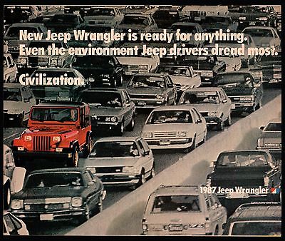 1987 JEEP Red WRANGLER Stuck in traffic Photo AD Vintage Advertising