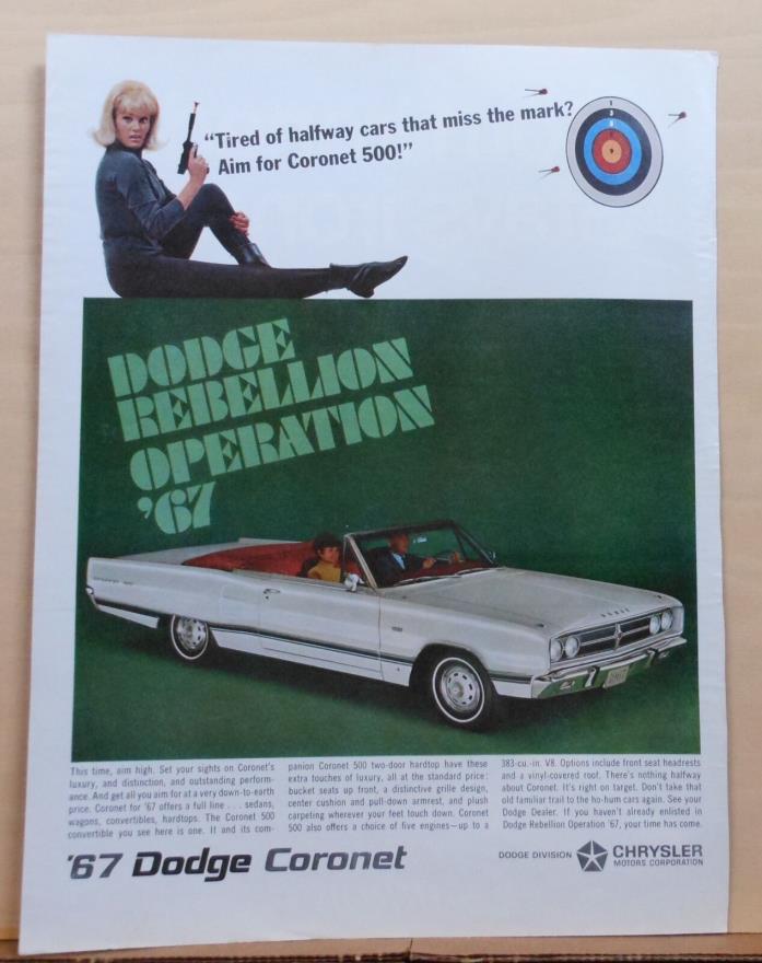 1966 magazine ad for Dodge - 1967 Coronet 500 Convertible, Rebellion Operation