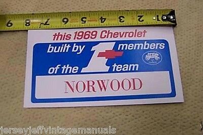1969 Camaro Echo Built by NORWOOD Factory Chevelle GM display windshield #1card