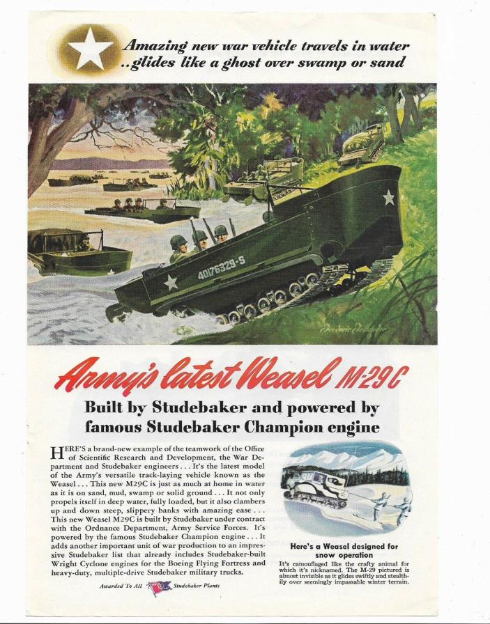 STUDEBAKER MILITARY WAR AD - ARMY TANK WATER VEHICLE SOLDIERS  Auto Cars