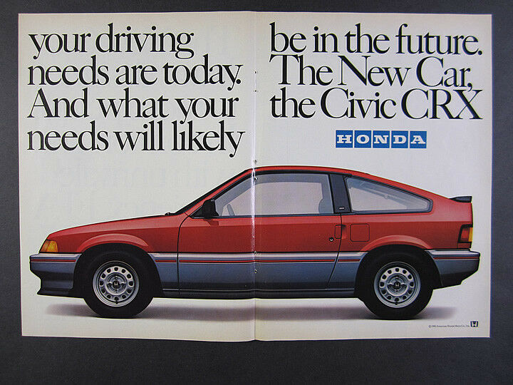 1984 Honda Civic CRX red car color photo vintage print Ad