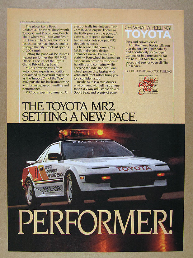 1985 Toyota MR2 Grand Prix of Long Beach Pace Car photo vintage print Ad