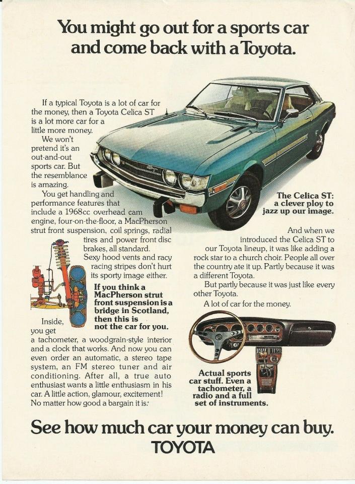 1973 Toyota Celica ST Color Photo Vintage Print Ad Advertisement