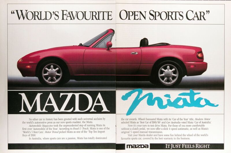 1990 MAZDA MIATA CONVERTIBLE Genuine Vintage Ad ~ RARE CDN Ad