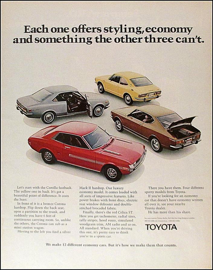 1971 TOYOTA Corolla Corona Celica Vintage Automobile Car Print Ad