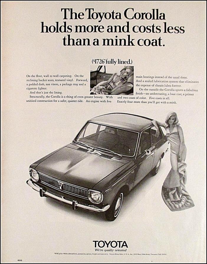 1970 TOYOTA COROLLA Vintage Automobile Car Alluring Woman PRINT AD