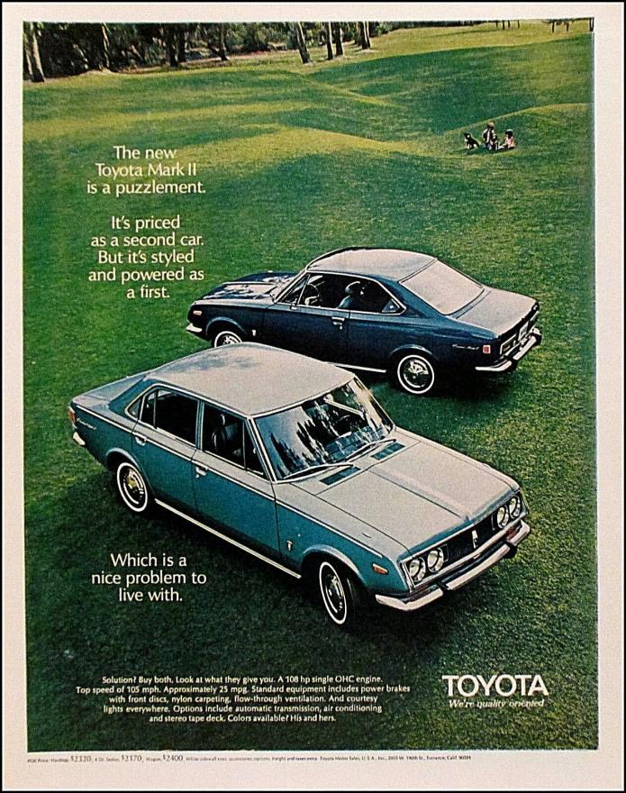 1970 TOYOTA Corona Vintage Automobile Blue Car Family Print Ad