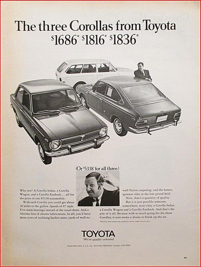 1970 Toyota Corolla Vintage Car/Truck Art Print AD