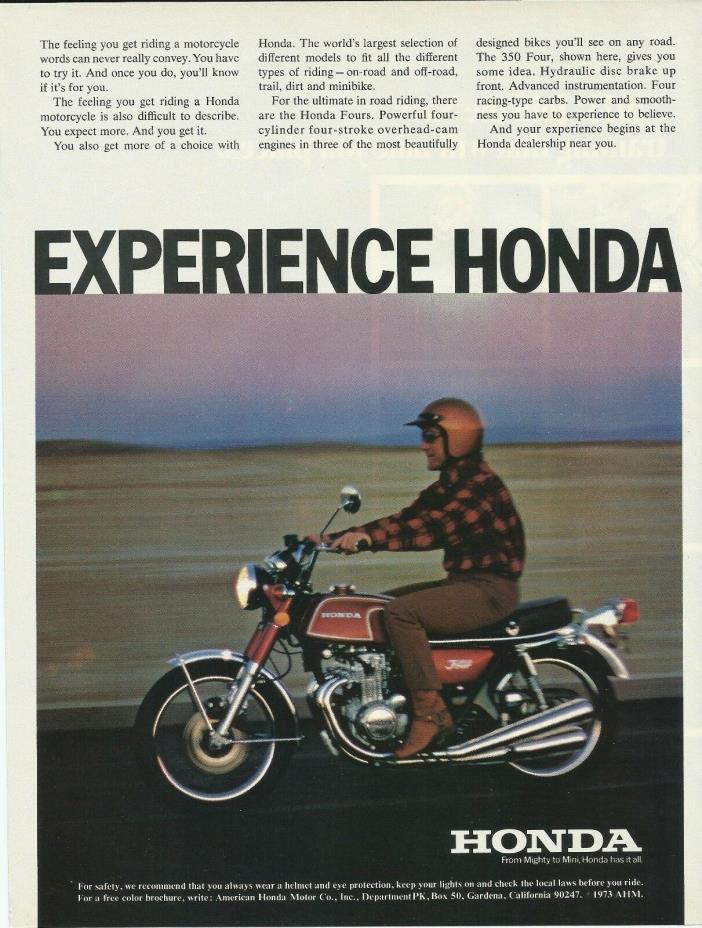 1973 Honda Motorcycle 350 Four Red Vintage Print Ad Advertisement