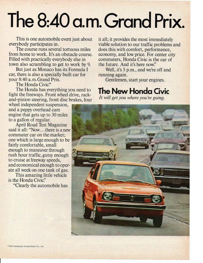 1973 HONDA CIVIC ~ ORIGINAL PRINT AD