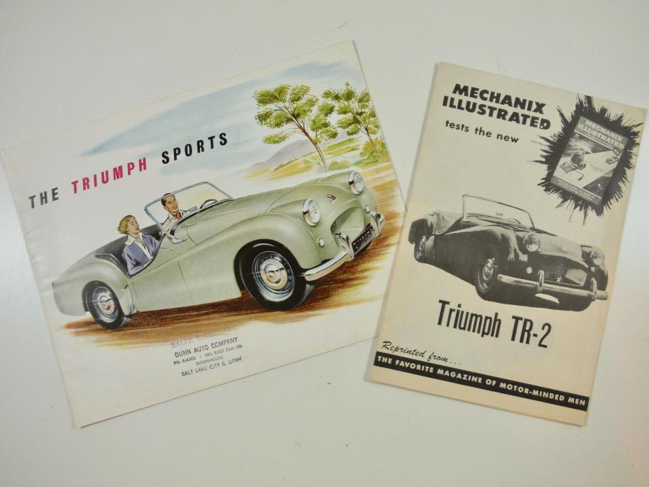 RARE TRIUMPH SPORTS CAR TR-2 DEALER SALES BROCHURE 1954 & SUPPLEMENT TEST REVIEW