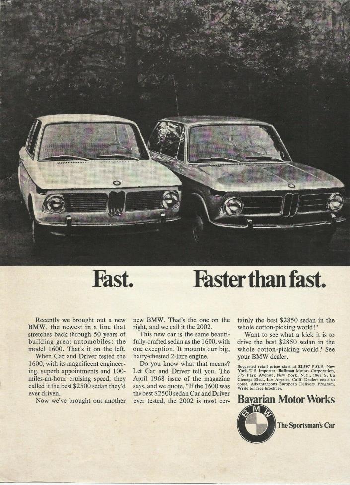 1968 BMW 1600 2002 Sedan European Car Photo Vintage Print Ad
