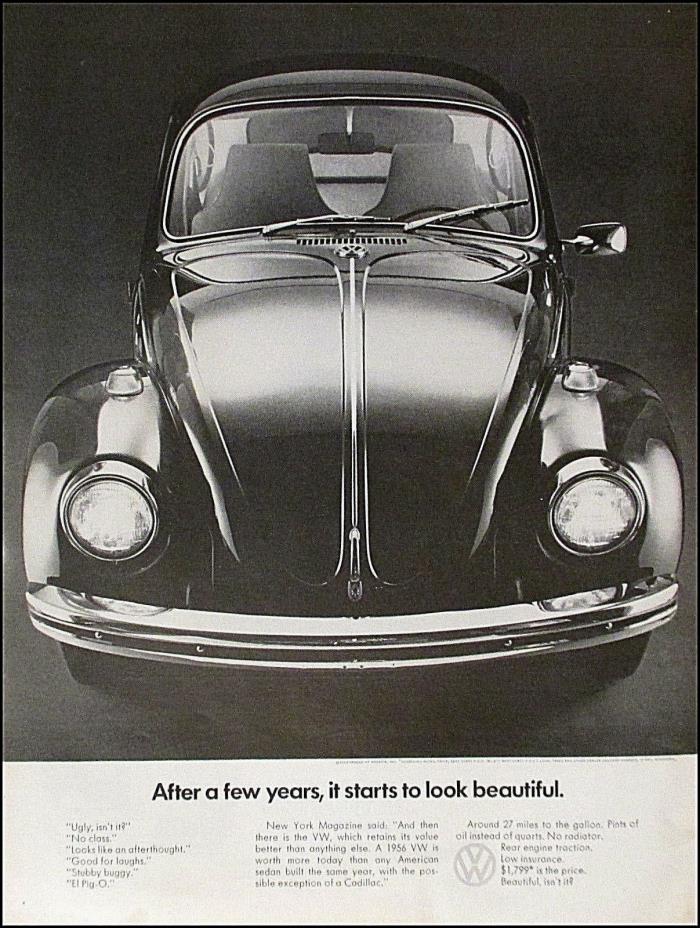 1970 Volkswagon VW Beetle Vintage Automobile Black Car Print Ad