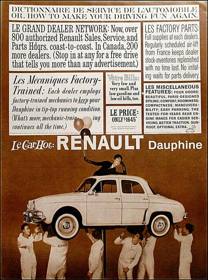 1960 Renault Dauphine Vintage Automobile Car Art Print AD