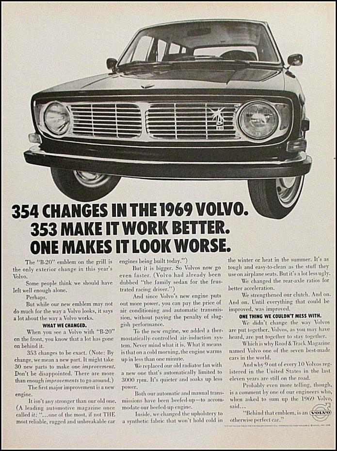 1969 VOLVO B-20 Vintage Automobile Black Car Print Ad