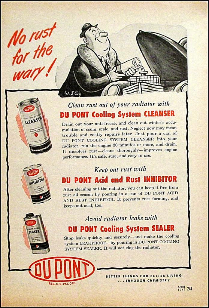 Dupont Radiator Treatment 1947 Vintage Car/Truck Print Ad