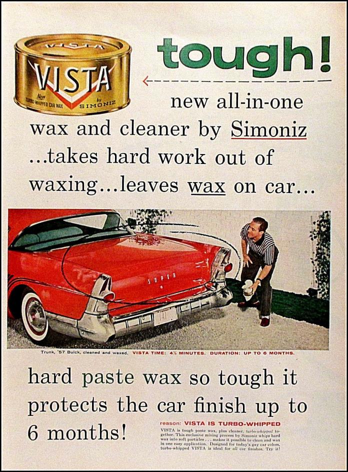 1957 Simoniz Vista Paste Wax Vintage '57 Buick Riviera Red Car Art Print Ad