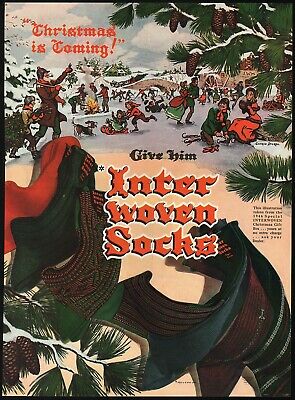 Vintage magazine ad INTER WOVEN SOCKS 1946 Christmas scene art by Conrad Dickel
