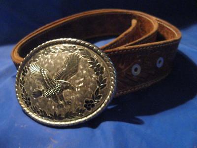 Vintage Bald Eagle Belt Buckle Marked W USA w/ DALE on leather belt  - L@@K