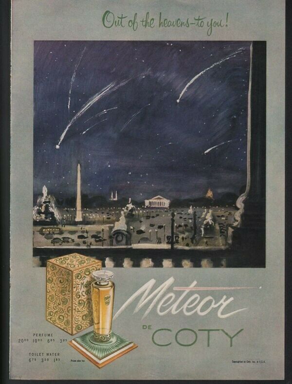 1952 COTY PERFUME BEAUTY STAR METEOR TOILET WATER CITY STYLE FASHION  BOX PM-04