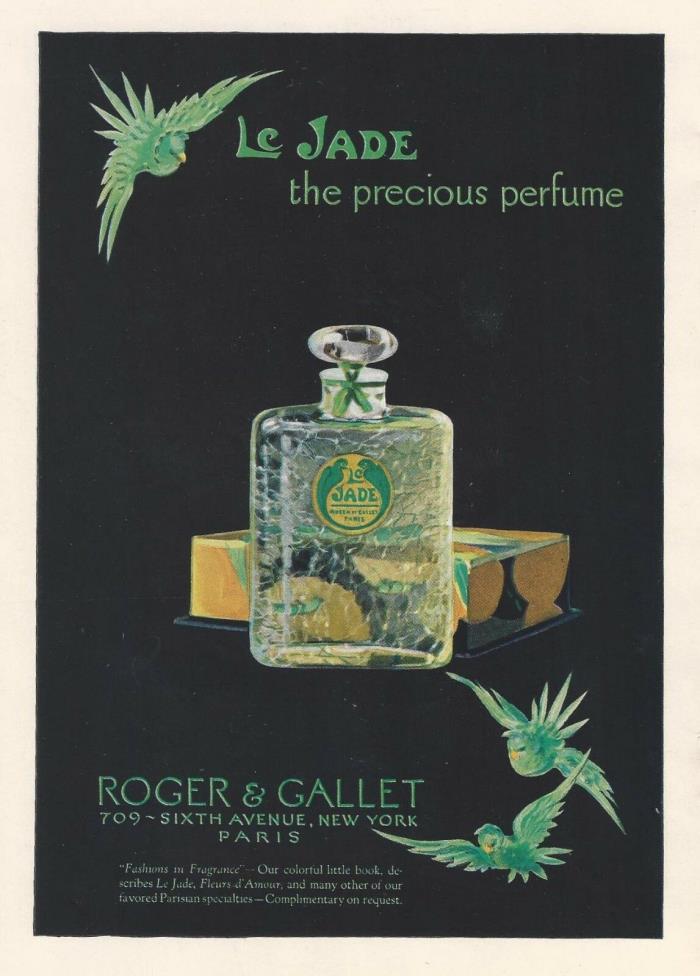 Original 1925 Ad Le Jade Perfume Cockatoos Roger & Gallet Or Chesterfield Polo