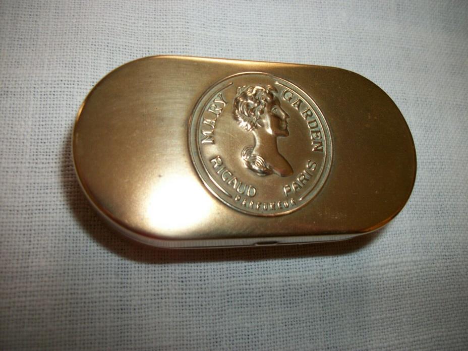 ANTIQUE MARY GARDEN RIGAUD PARIS OVAL BRASS PERFUME CONTAINER 2.5