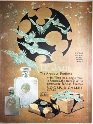 Le Jade Perfume Orig Ad Sign 1924 Cosmetics Roger & Gallet Art Deco Birds
