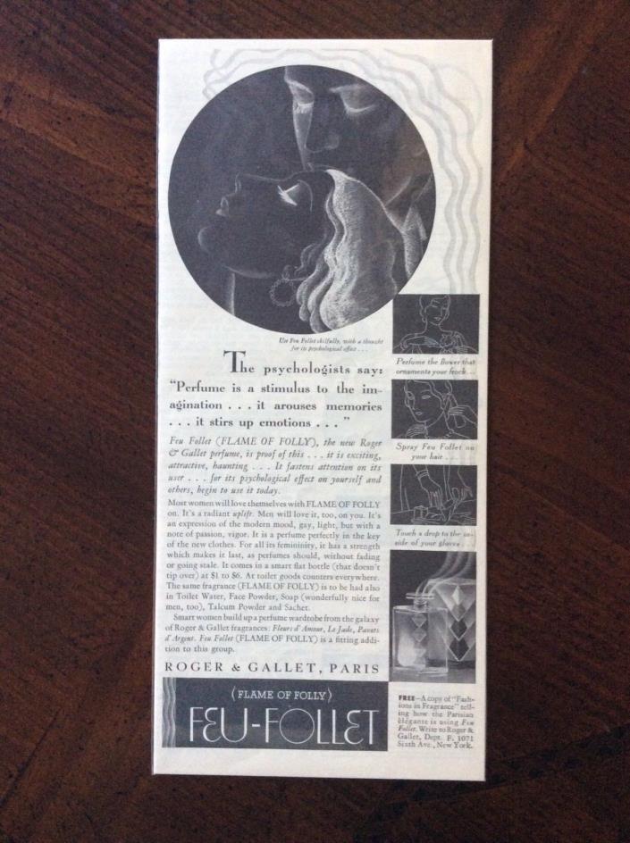 1931 vintage original ad Flame Of Folly Perfume Roger & Gallet, Paris