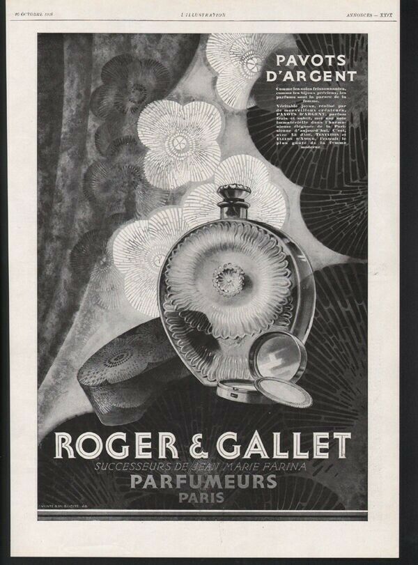 1928 ROGER GALLET PERFUME BOTTLE DECO NOUVEAU FLOWER PARIS BOTTLE LUXURY  20781