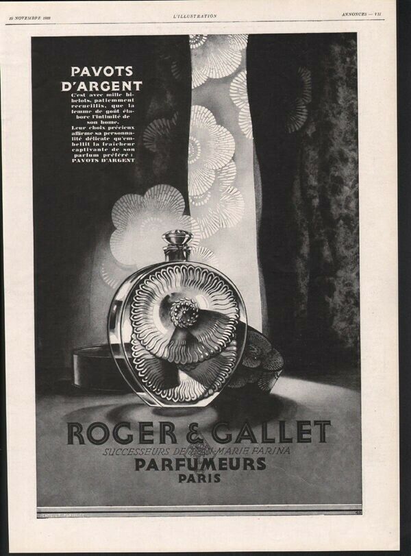 1928 ROGER GALLET PERFUME BOTTLE DECO NOUVEAU FLOWER PARIS BOTTLE BEAUTY  20773